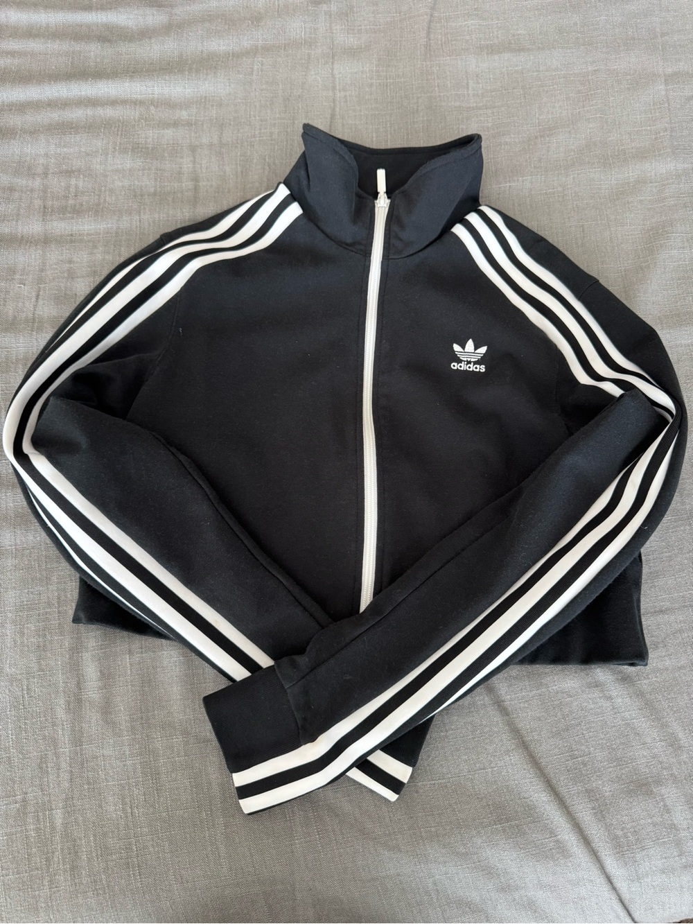 adidas Black Track Jacket with White Stripes and Zipper